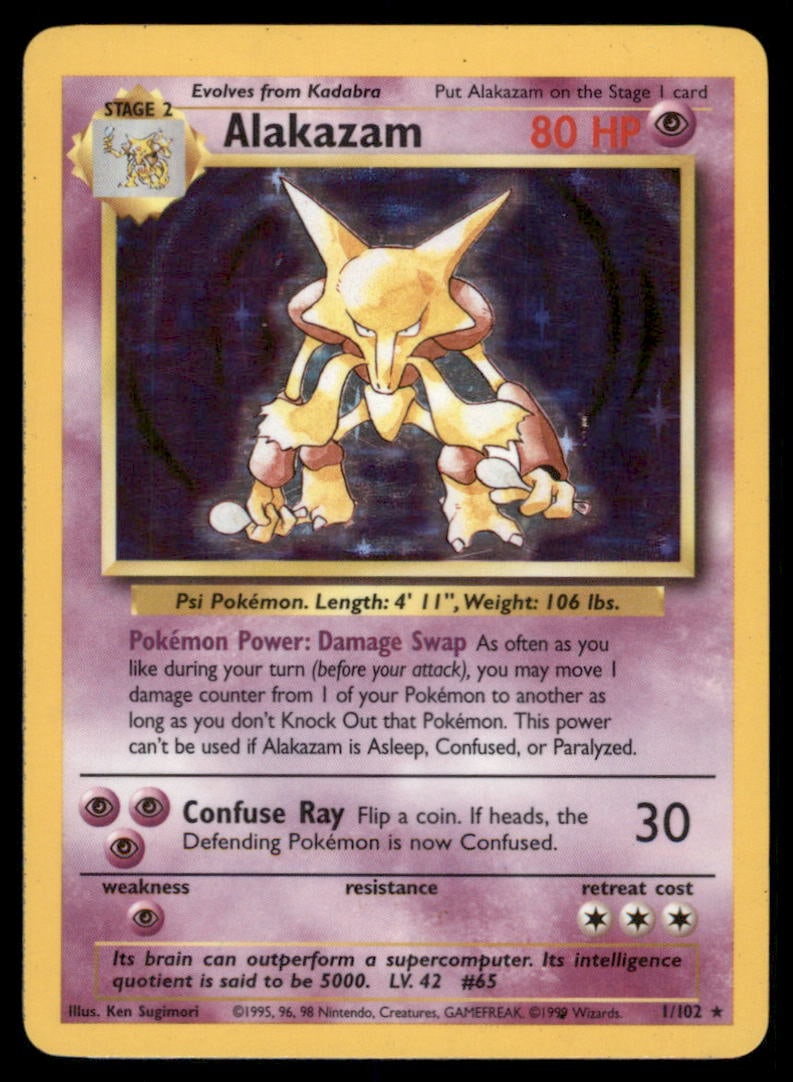 Alakazam 1/102 Holo Base Set Unlimited Pokemon Card Holo (1 of 2)