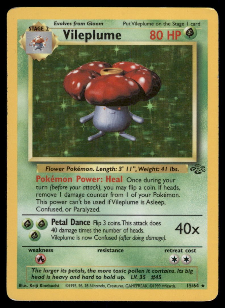 Vileplume 15/64 Holo Jungle Pokemon Card Unlimited Holo: We offer combined shipping on multiple items. Buyers may also arrange their own shipping. LiveShipping is a separate and independent option for shipping that is NOT a part of the auction house or thei