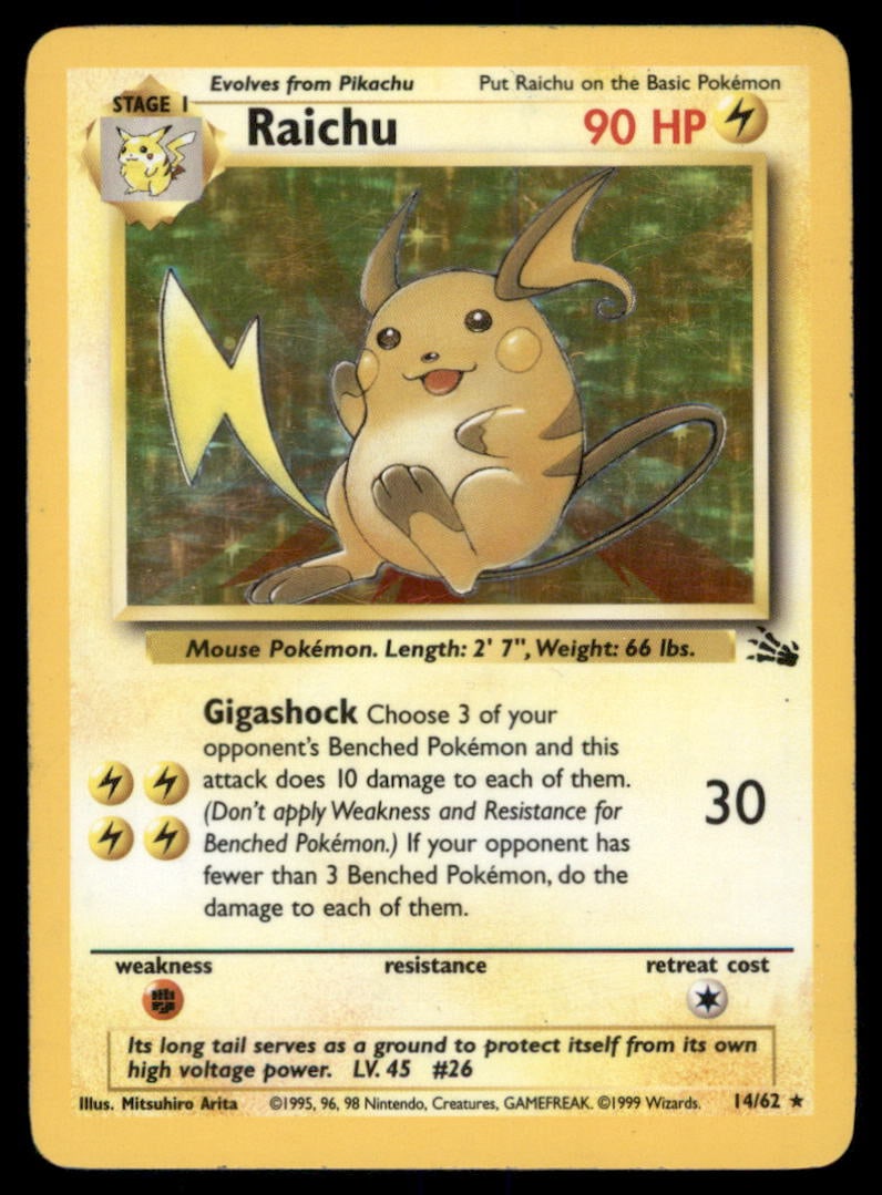Raichu 14/62 Holo Fossil Pokemon Card Unlimited Holo (1 of 2)