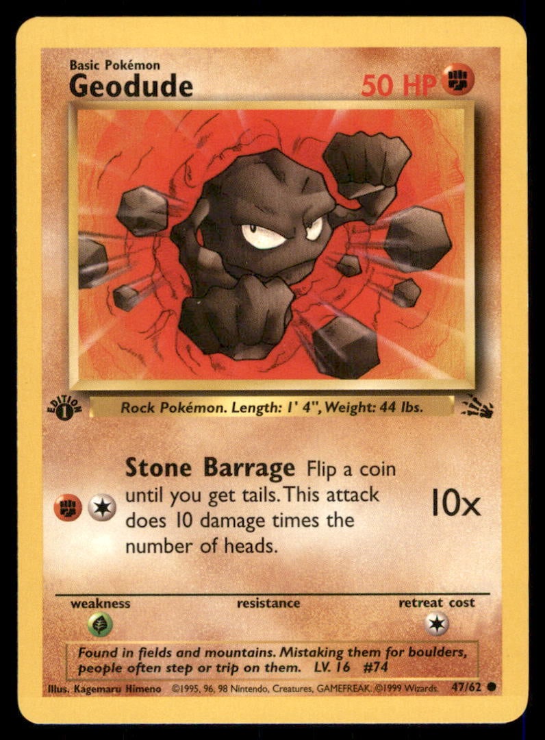 Geodude 47/62 Fossil Pokemon Card 1st Edition: We offer combined shipping on multiple items. Buyers may also arrange their own shipping. LiveShipping is a separate and independent option for shipping that is NOT a part of the auction house or thei