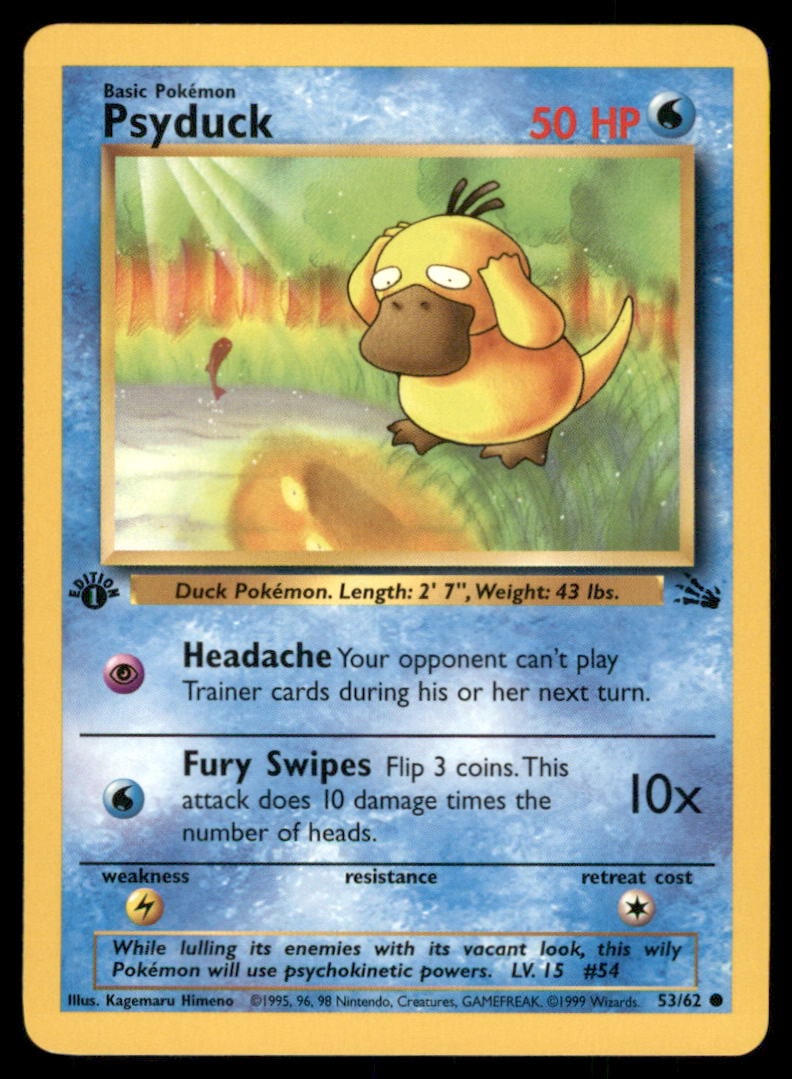 Psyduck 53/62 Fossil Pokemon Card 1st Edition: We offer combined shipping on multiple items. Buyers may also arrange their own shipping. LiveShipping is a separate and independent option for shipping that is NOT a part of the auction house or thei