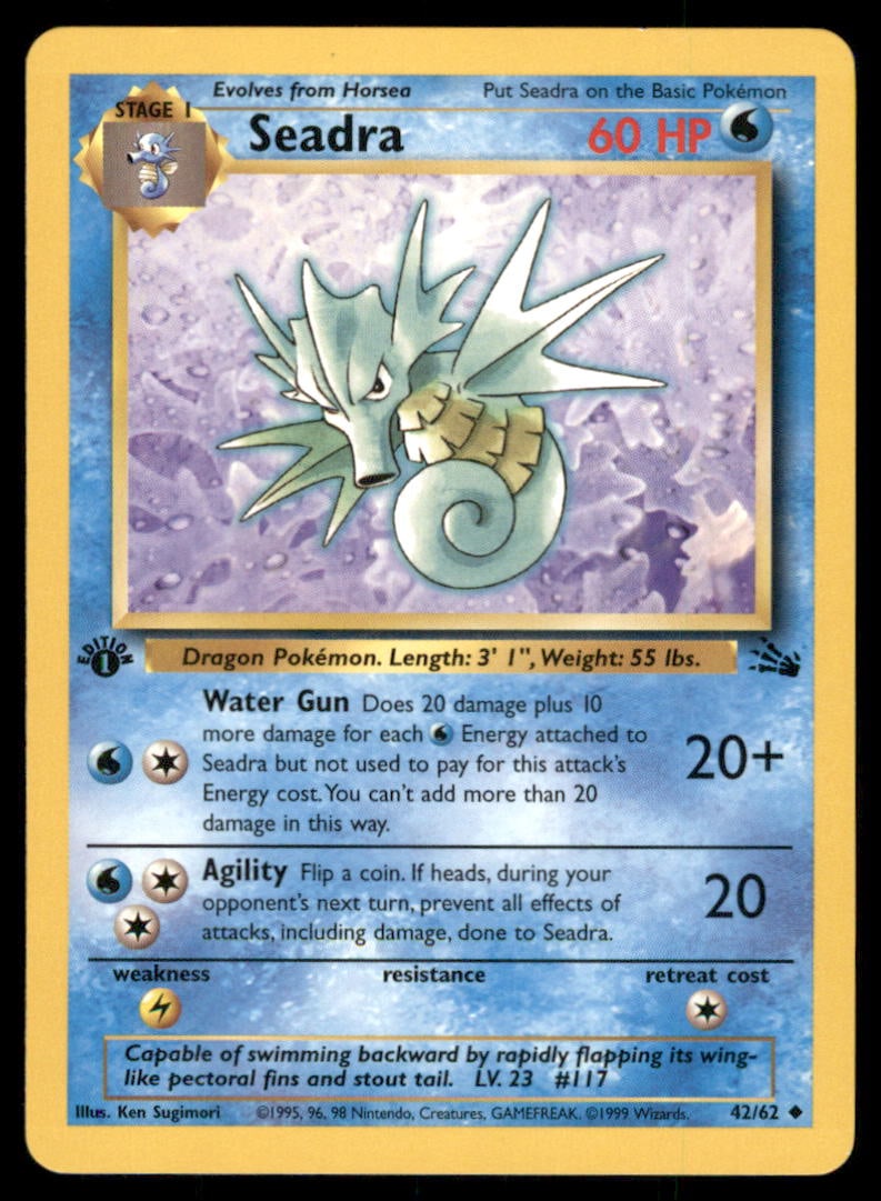 Seadra 42/62 Fossil Pokemon Card 1st Edition: We offer combined shipping on multiple items. Buyers may also arrange their own shipping. LiveShipping is a separate and independent option for shipping that is NOT a part of the auction house or thei