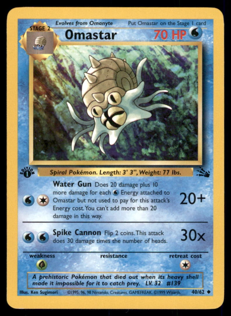 Omastar 40/62 Fossil Pokemon Card 1st Edition: We offer combined shipping on multiple items. Buyers may also arrange their own shipping. LiveShipping is a separate and independent option for shipping that is NOT a part of the auction house or thei