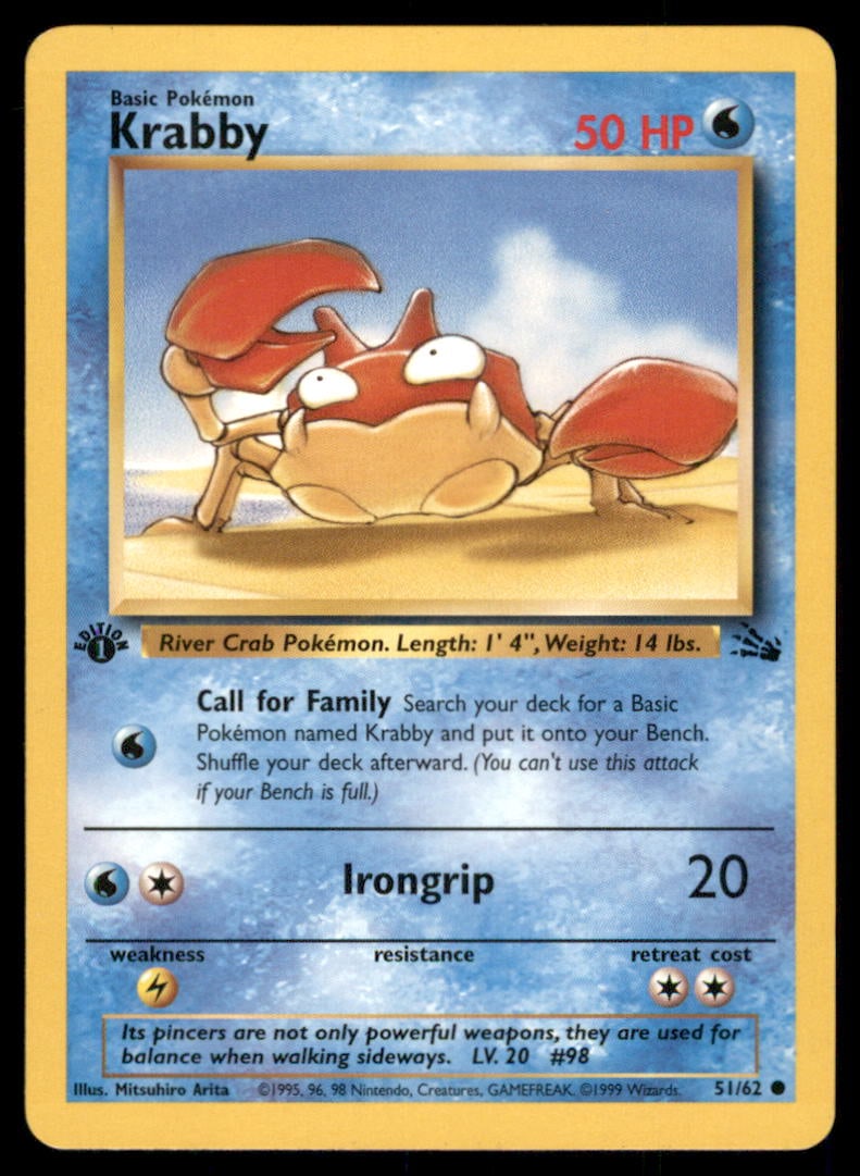 Krabby 51/62 Fossil Pokemon Card 1st Edition: We offer combined shipping on multiple items. Buyers may also arrange their own shipping. LiveShipping is a separate and independent option for shipping that is NOT a part of the auction house or thei