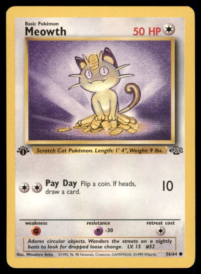 Meowth 56/64 Jungle Pokemon Card 1st Edition: We offer combined shipping on multiple items. Buyers may also arrange their own shipping. LiveShipping is a separate and independent option for shipping that is NOT a part of the auction house or thei