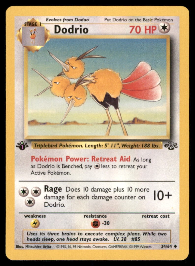 Dodrio 34/64 Jungle Pokemon Card 1st Edition: We offer combined shipping on multiple items. Buyers may also arrange their own shipping. LiveShipping is a separate and independent option for shipping that is NOT a part of the auction house or thei