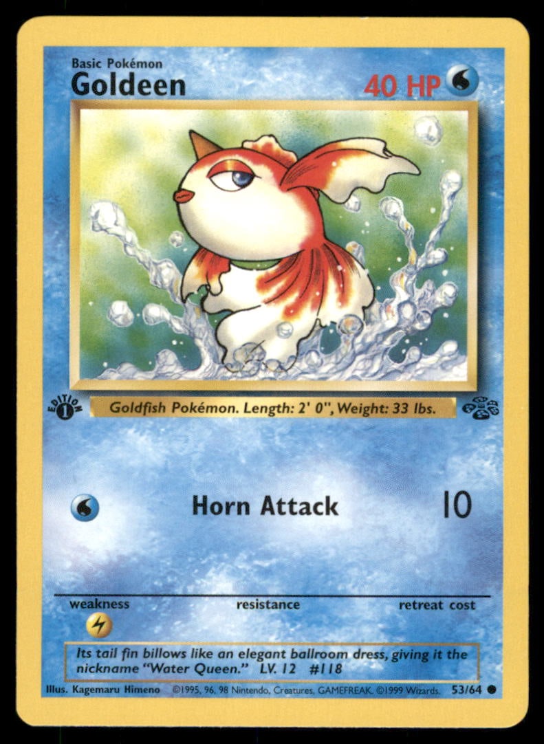Goldeen 53/64 Jungle Pokemon Card 1st Edition: We offer combined shipping on multiple items. Buyers may also arrange their own shipping. LiveShipping is a separate and independent option for shipping that is NOT a part of the auction house or thei