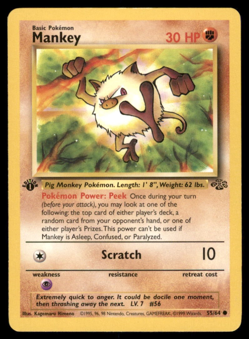 Mankey 55/64 Jungle Pokemon Card 1st Edition: We offer combined shipping on multiple items. Buyers may also arrange their own shipping. LiveShipping is a separate and independent option for shipping that is NOT a part of the auction house or thei