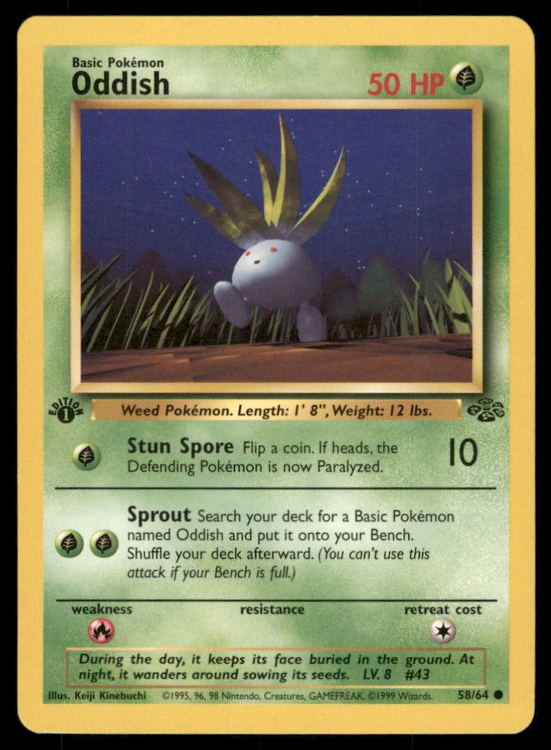 Oddish 58/64 Jungle Pokemon Card 1st Edition: We offer combined shipping on multiple items. Buyers may also arrange their own shipping. LiveShipping is a separate and independent option for shipping that is NOT a part of the auction house or thei