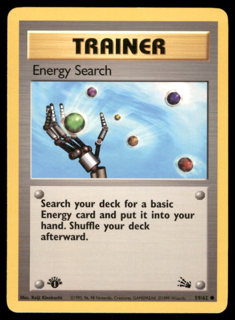 Energy Search 59/62 Fossil Pokemon Card 1st Edition: We offer combined shipping on multiple items. Buyers may also arrange their own shipping. LiveShipping is a separate and independent option for shipping that is NOT a part of the auction house or thei