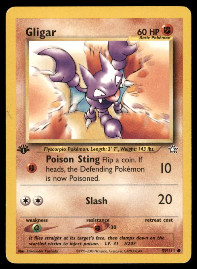 Gligar 59/111 Neo Genesis Pokemon Card 1st Edition: We offer combined shipping on multiple items. Buyers may also arrange their own shipping. LiveShipping is a separate and independent option for shipping that is NOT a part of the auction house or thei