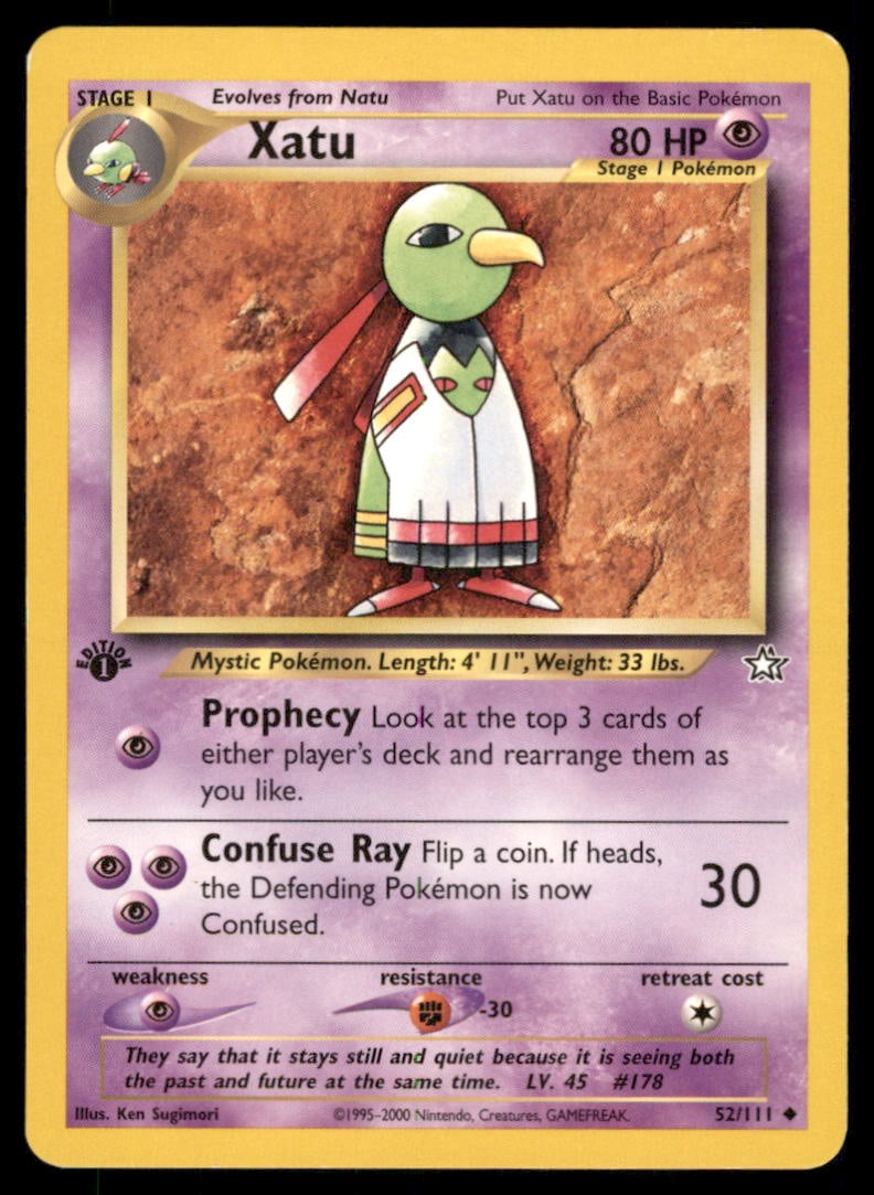 Xatu 52/111 Neo Genesis Pokemon Card 1st Edition: We offer combined shipping on multiple items. Buyers may also arrange their own shipping. LiveShipping is a separate and independent option for shipping that is NOT a part of the auction house or thei