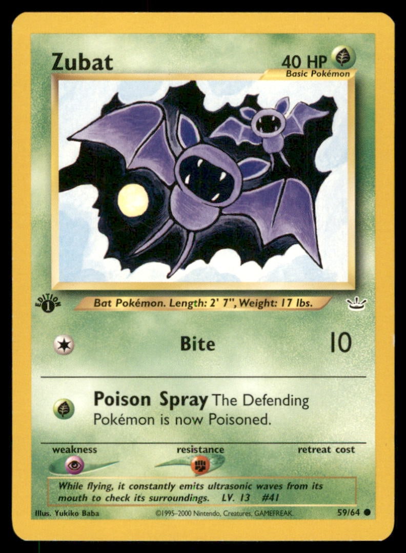 Zubat 59/64 Neo Revelation Pokemon Card 1st Edition: We offer combined shipping on multiple items. Buyers may also arrange their own shipping. LiveShipping is a separate and independent option for shipping that is NOT a part of the auction house or thei