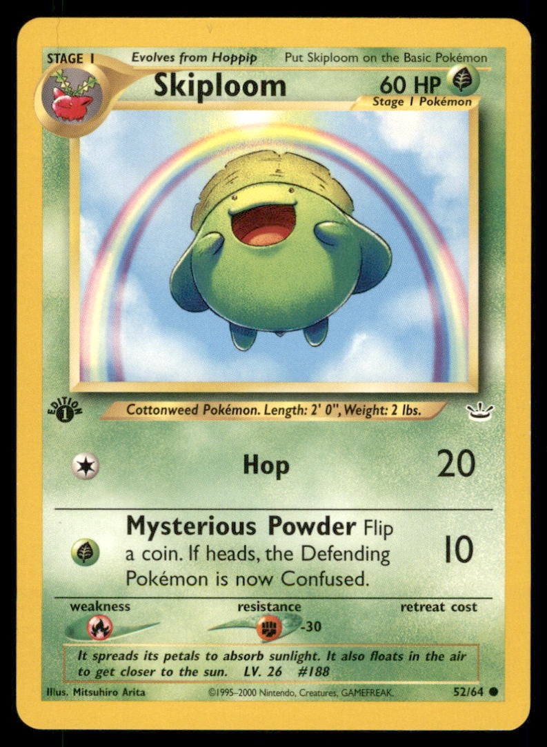 Skiploom 52/64 Neo Revelation Pokemon Card 1st Edition: We offer combined shipping on multiple items. Buyers may also arrange their own shipping. LiveShipping is a separate and independent option for shipping that is NOT a part of the auction house or thei
