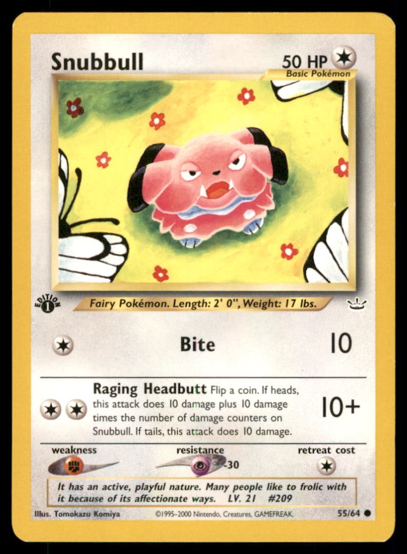 Snubbull 55/64 Neo Revelation Pokemon Card 1st Edition: We offer combined shipping on multiple items. Buyers may also arrange their own shipping. LiveShipping is a separate and independent option for shipping that is NOT a part of the auction house or thei
