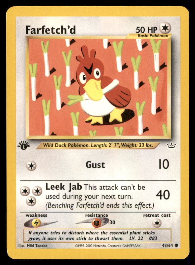 Farfetch'd 43/64 Neo Revelation Pokemon Card 1st Edition: We offer combined shipping on multiple items. Buyers may also arrange their own shipping. LiveShipping is a separate and independent option for shipping that is NOT a part of the auction house or thei