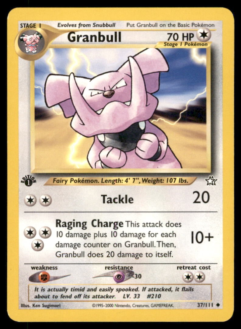 Granbull 37/111 Neo Genesis Pokemon Card 1st Edition: We offer combined shipping on multiple items. Buyers may also arrange their own shipping. LiveShipping is a separate and independent option for shipping that is NOT a part of the auction house or thei