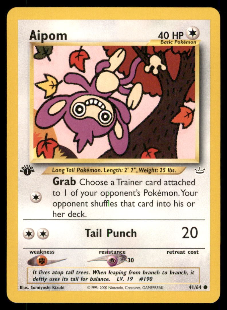 Aipom 41/64 Neo Revelation Pokemon Card 1st Edition: We offer combined shipping on multiple items. Buyers may also arrange their own shipping. LiveShipping is a separate and independent option for shipping that is NOT a part of the auction house or thei