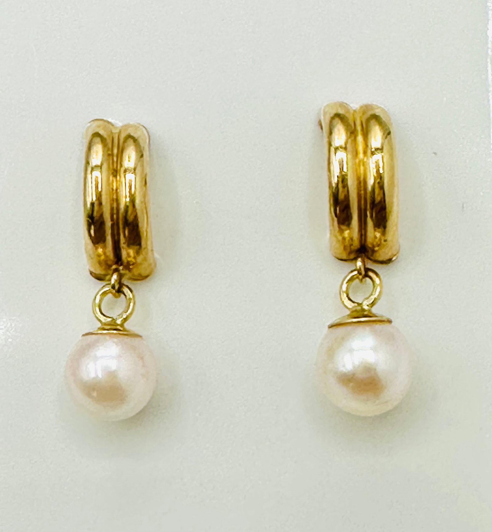 14KT Yellow Gold,Pair of Pearl drops Earrings # 2791 (1 of 3)
