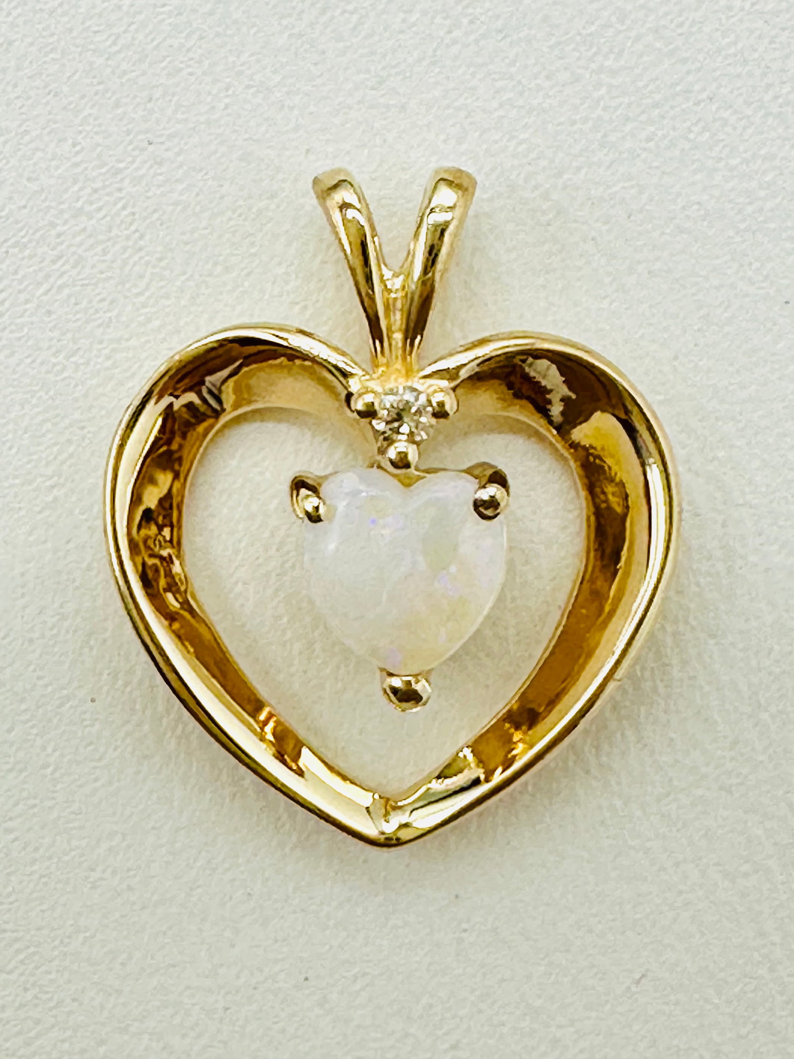 14KT Yellow Gold Opal Heart Pendant # 2802 (1 of 4)