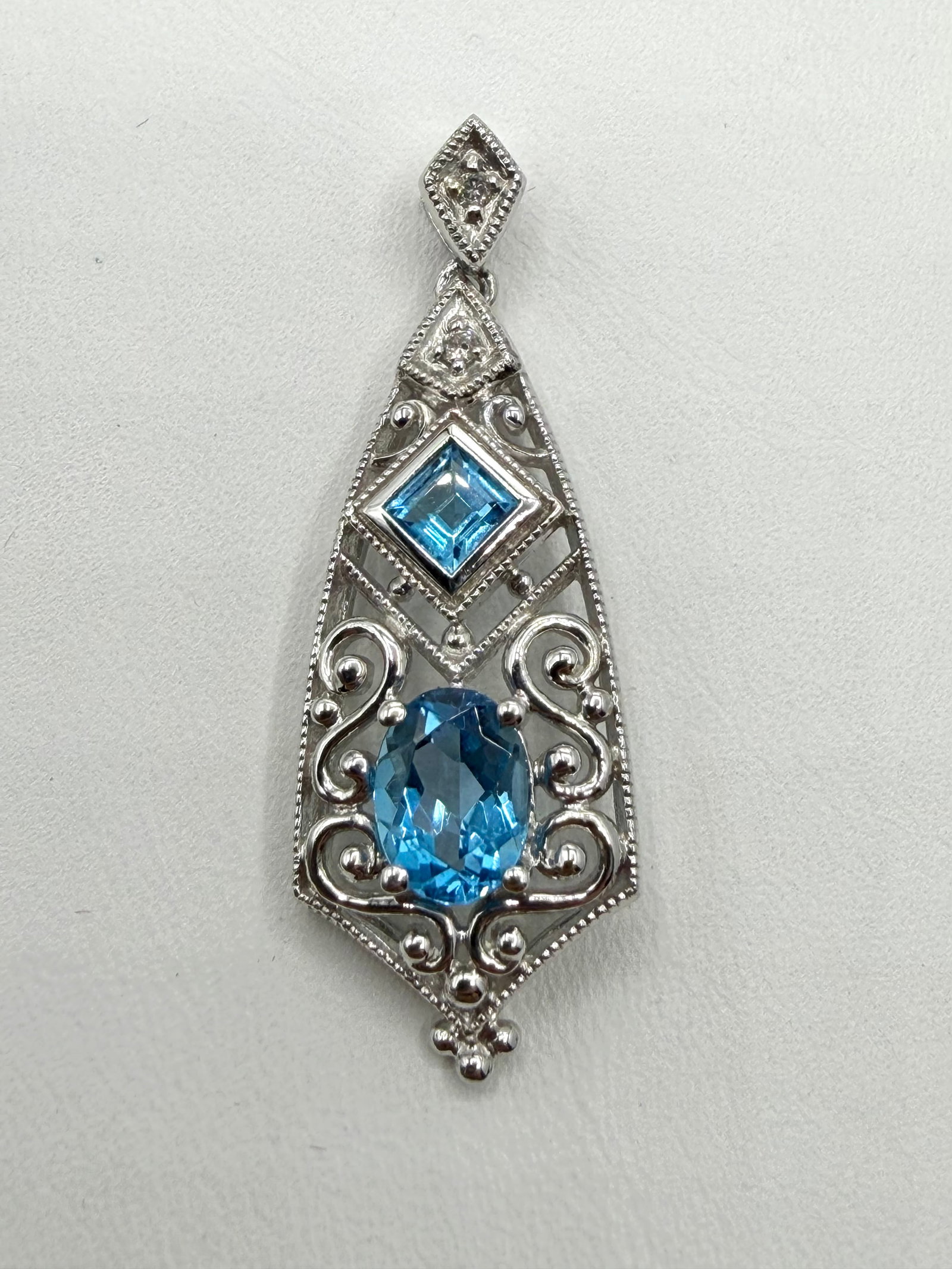 Natural Diamond and Blue topaz Pendant, 14KT White Gold # 2849 (1 of 4)