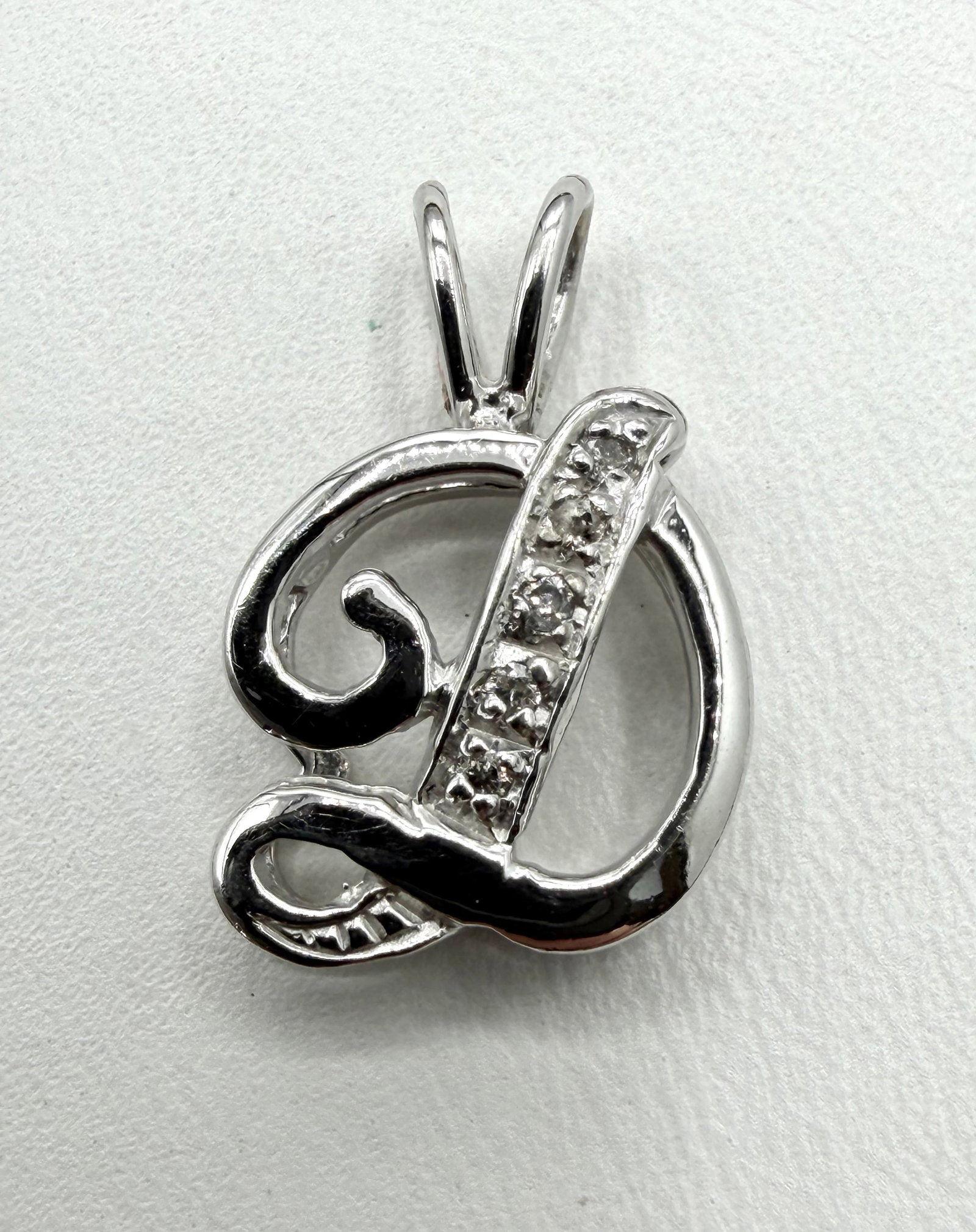 14KT White Gold National Diamond Initial D pendant # 2855 (1 of 4)
