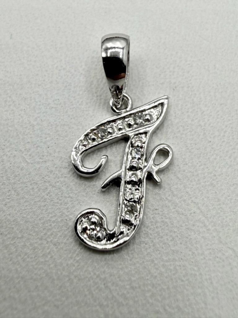 14KT White Gold Initial F Pendant with National Diamond # 2867 (1 of 4)