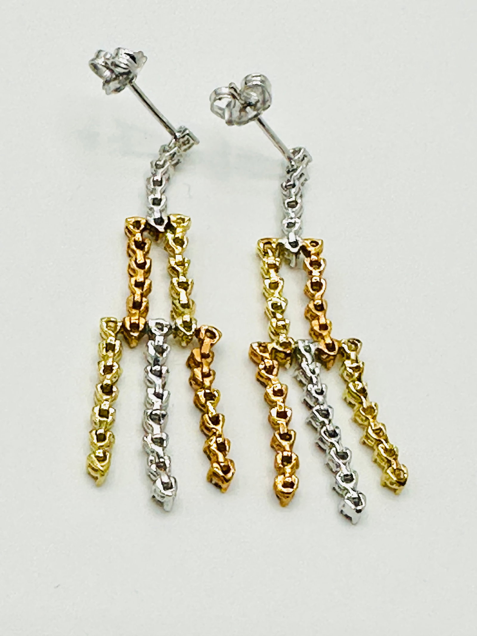 Pair of Natural Diamond Earrings, 18KT Tricolor Gold # 2314 (1 of 4)