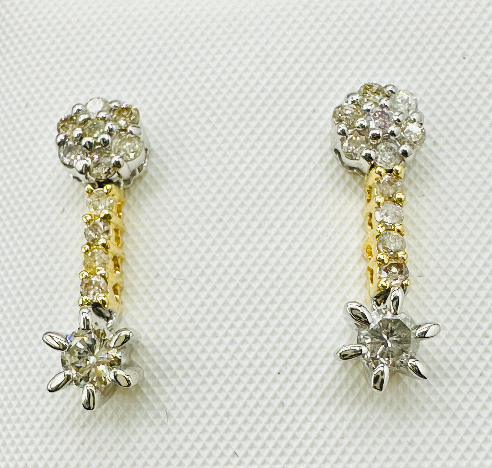 Pair of Natural Diamond Earrings, 18KT White and Yellow Gold # 2346 (1 of 4)