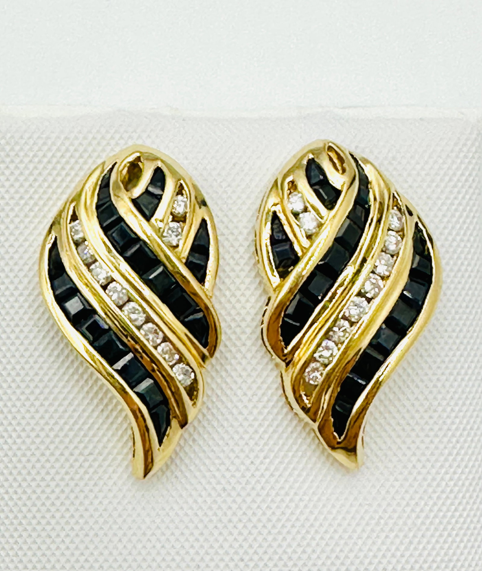 Pair of Natural Diamond and Sapphire Earrings, 14KT Yellow Gold # 2377 (1 of 4)