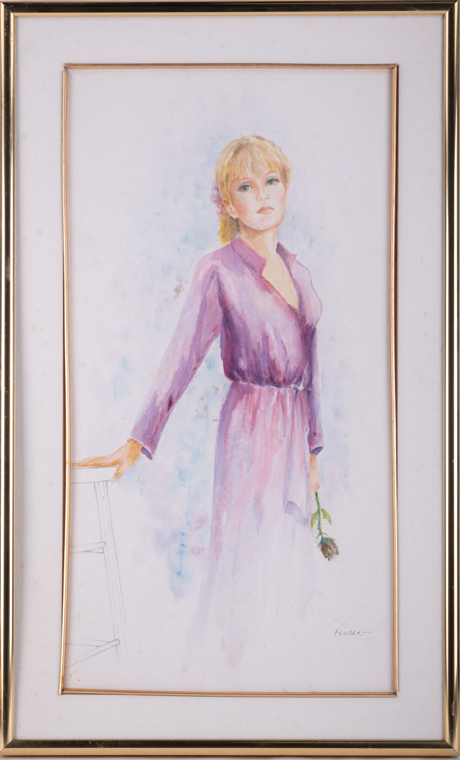 Vintage Impressionist Watercolor On Paper "Portrait Of Lady" (1 of 8)