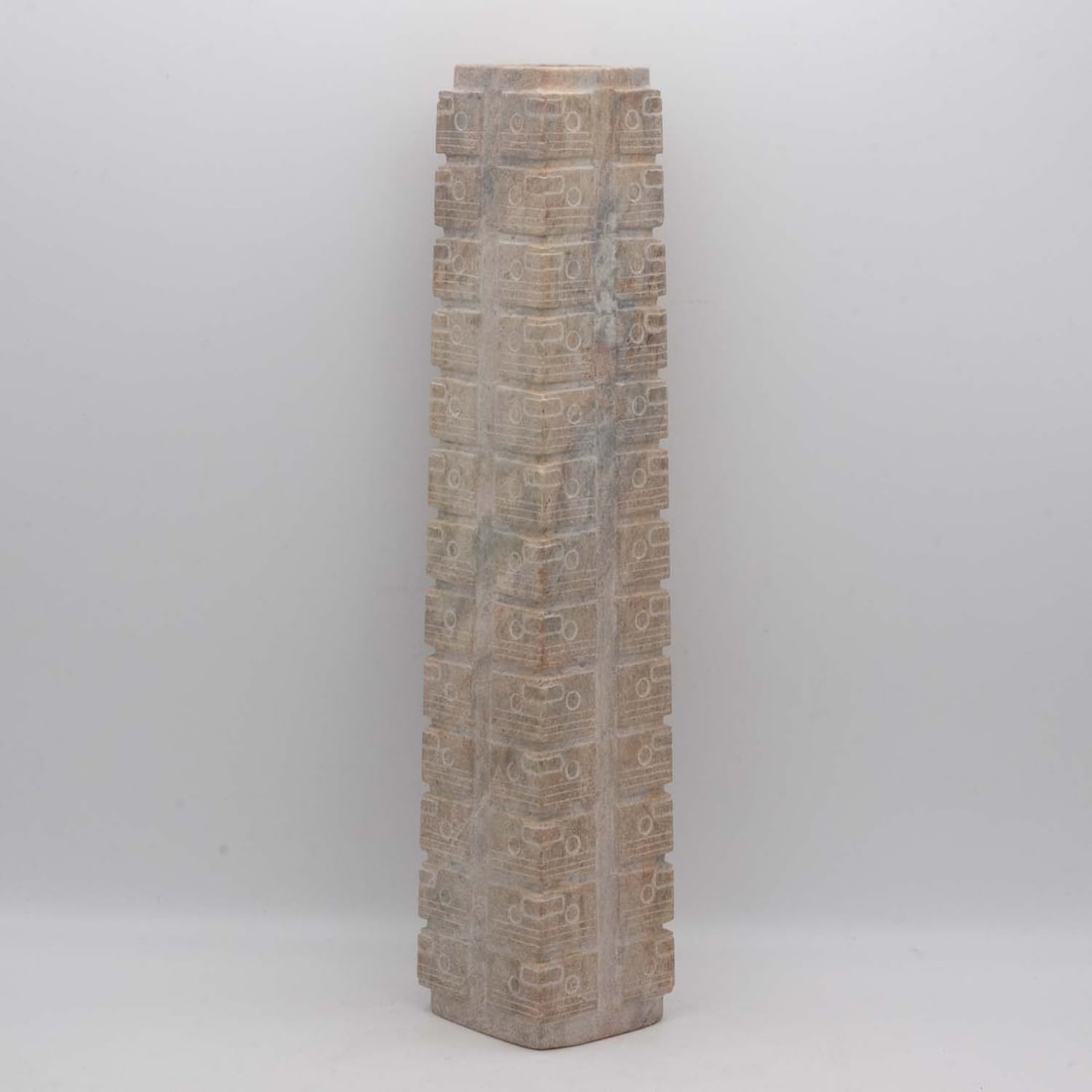 Old Chinese Carved Stone Large Cong: Medium: Stone Size: 2.3x2.4x11.8 inches Age/Detail: Old Chinese Carved Condition: great overall, check photo for condition reference. Provenance: Collection from Estate in Williamsburg LiveShipping is