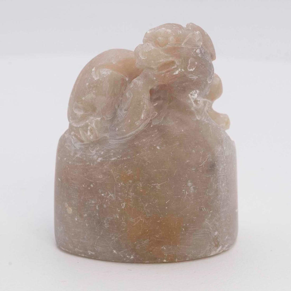 Old Chinese Carved Shoushan Stone Beast Stamp Seal: Medium: Shoushan Stone Size: 1.3x0.7x1.5 inches Age/Detail: Old Chinese Carved Condition: great overall, check photo for condition reference. Provenance: Collection from Estate in Williamsburg LiveShi