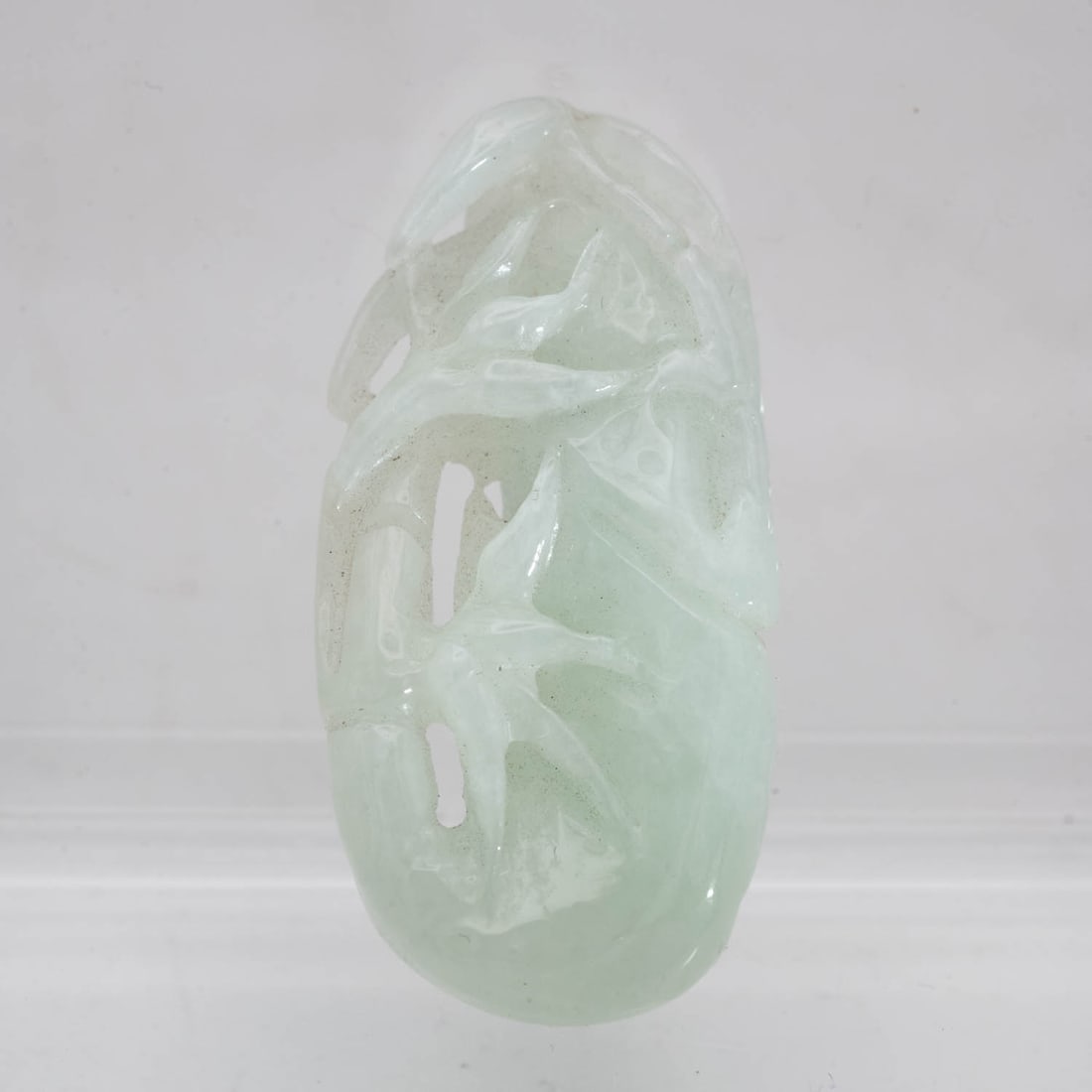 Old Chinese Carved Natural Green Jadeite Bamboo Pendant: Medium: Natural Green Jadeite Size: 1.6x0.7x0.5 inches Age/Detail: Old Chinese Carved Condition: great overall, check photo for condition reference. Provenance: Collection from Estate in Tribecca