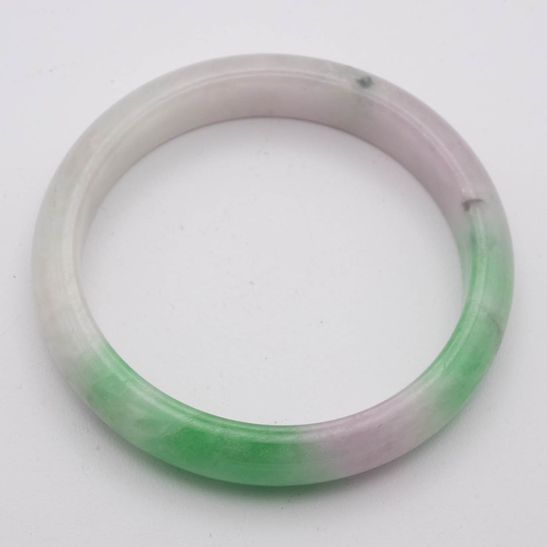 Chinese Carved Green And White Jade Bangle (1 of 3)