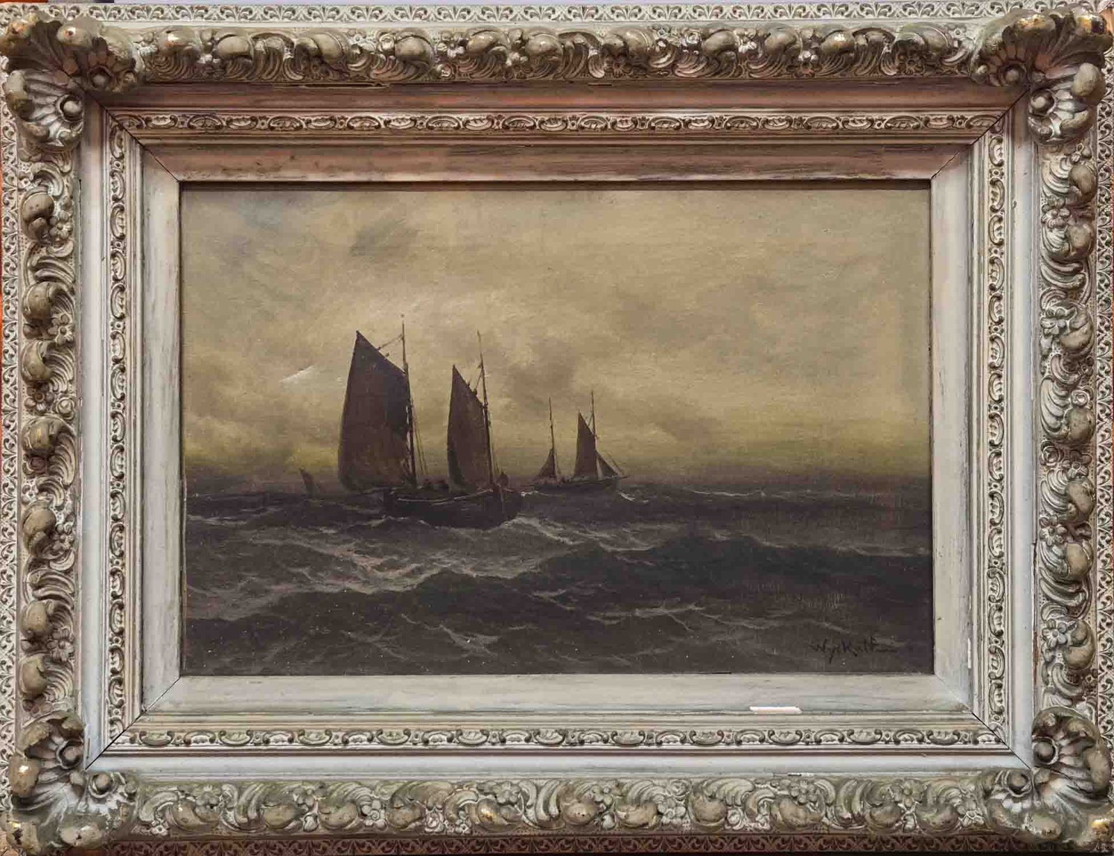 Antique Joseph Wyckoff Oil On Canvas "Ships At Sea" (1 of 8)