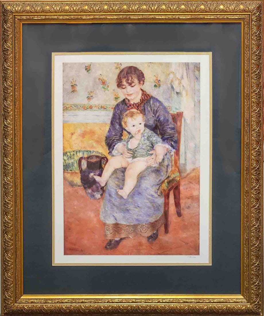 August Renoir Limited Edition Lithograph On Paper Mother And Child: Title: Mother And Child Medium: Lithograph On Paper Size: 23 x 17 inches Frame: 34 x 28 inches Age: Condition: Great, please check photo for condition reference Signature: Provenance: Estate In Flushi