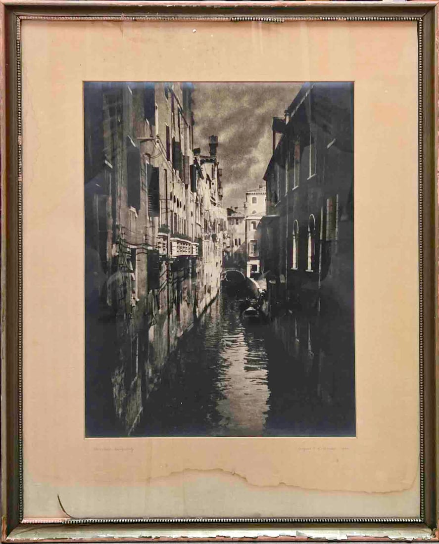 Antique Black And White Photograph On Paper "Venice Canal Scene" (1 of 8)