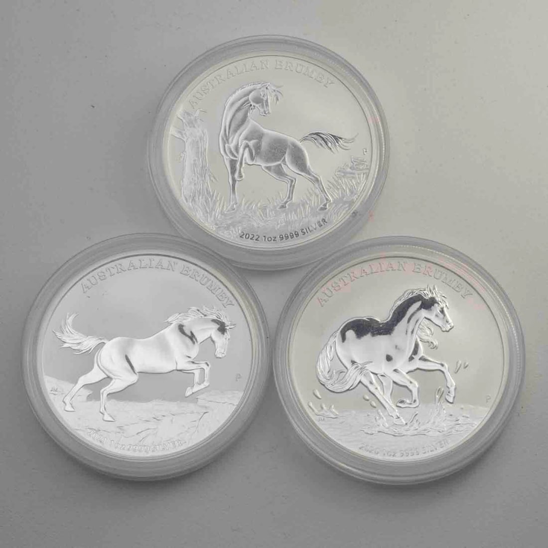 2020-2022 Lot of 3 Perth Mint Brumby Horse 1oz Silver Coins: MLC01398 Shipping: Buyer-arranged shipping: estimated cost: starts at $16.5, Plus $1 dollar for every $100 in value. Signature confirmation is recommended for high value invoice at cost of $5.5. Pleas
