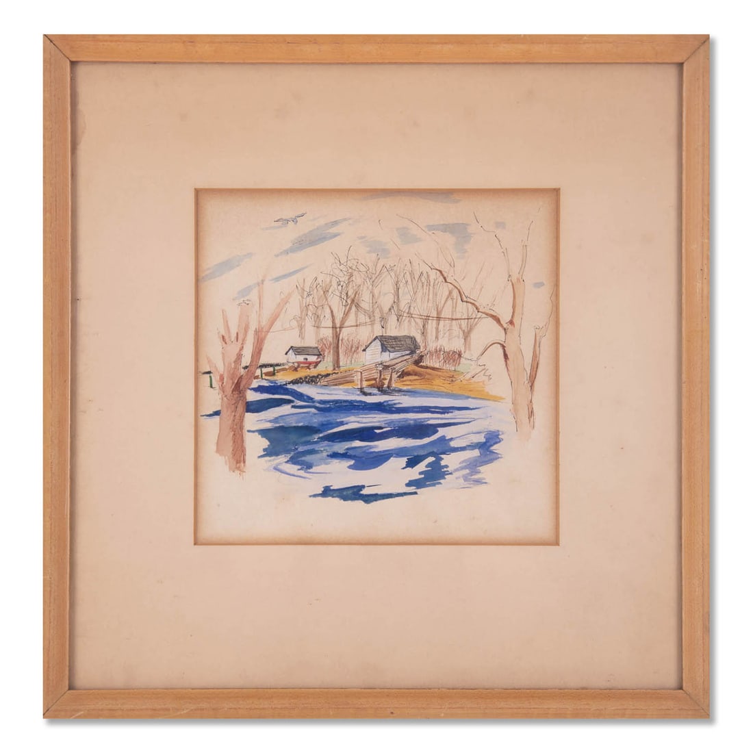 Early 20th Century Original Watercolor "Lakeside Cabin""" (1 of 8)