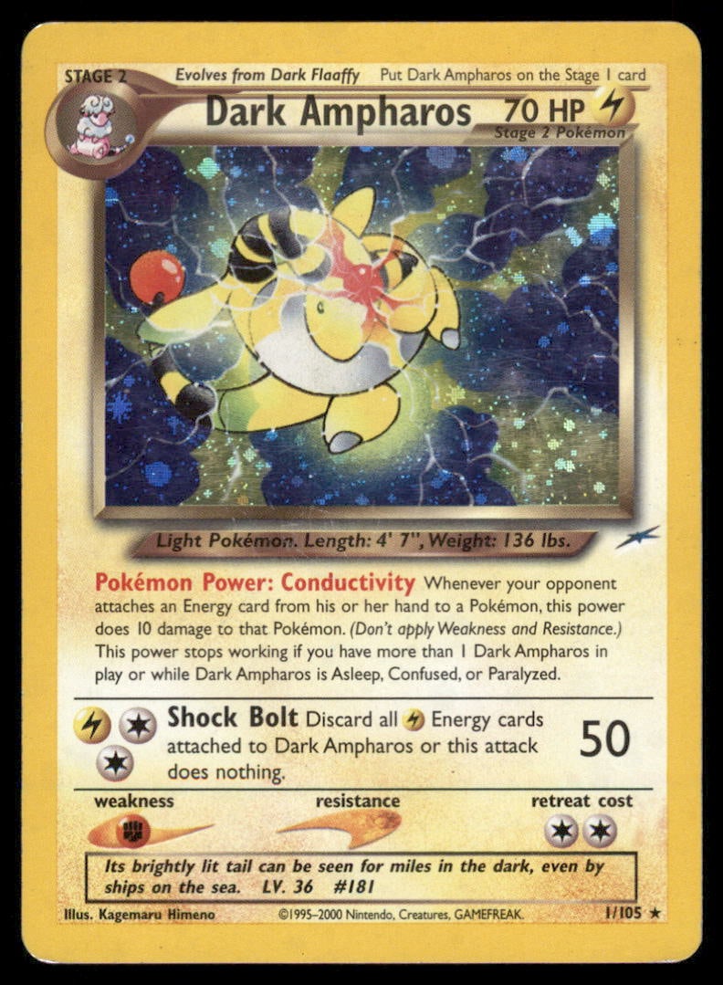 Dark Ampharos 1/105 Neo Destiny Pokemon Card 1st Edition Holo (1 of 2)
