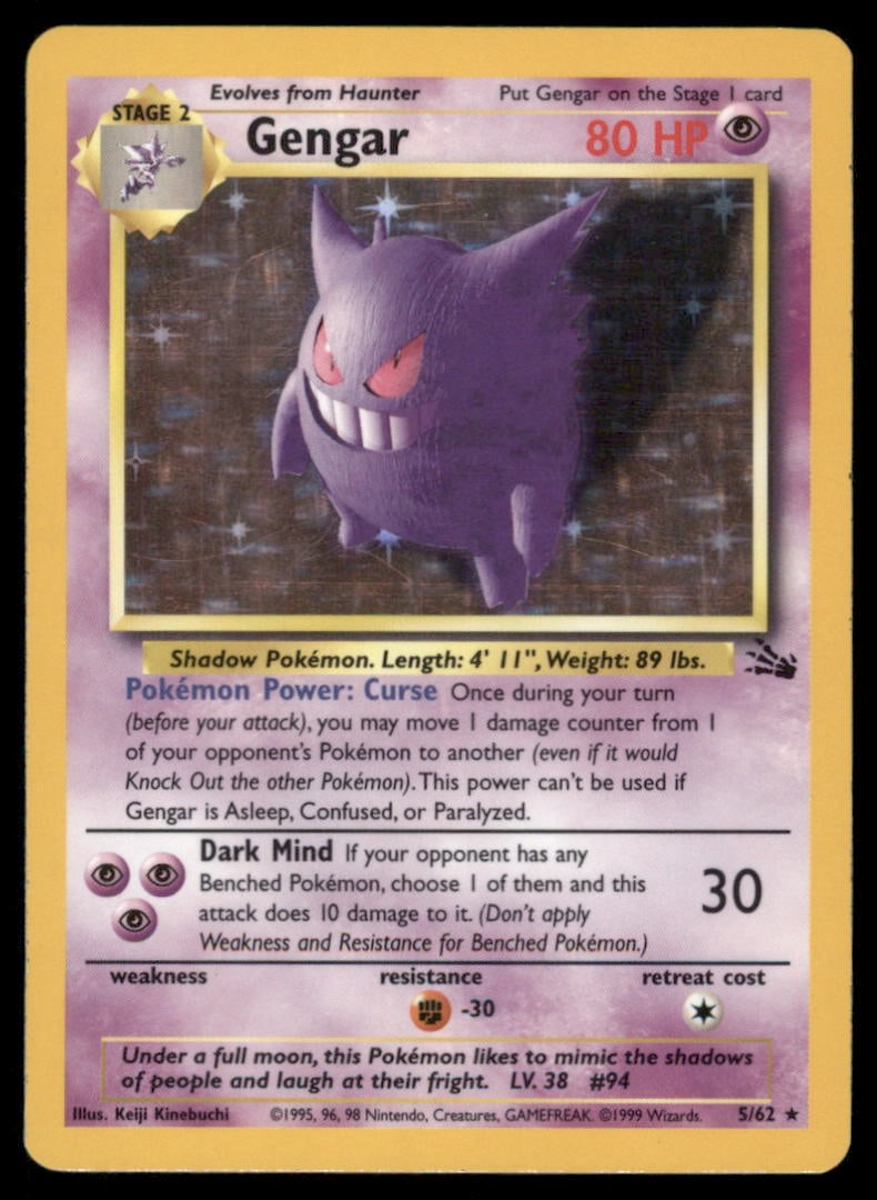 Gengar 5/62 Fossil Pokemon Card Unlimited Holo (1 of 2)