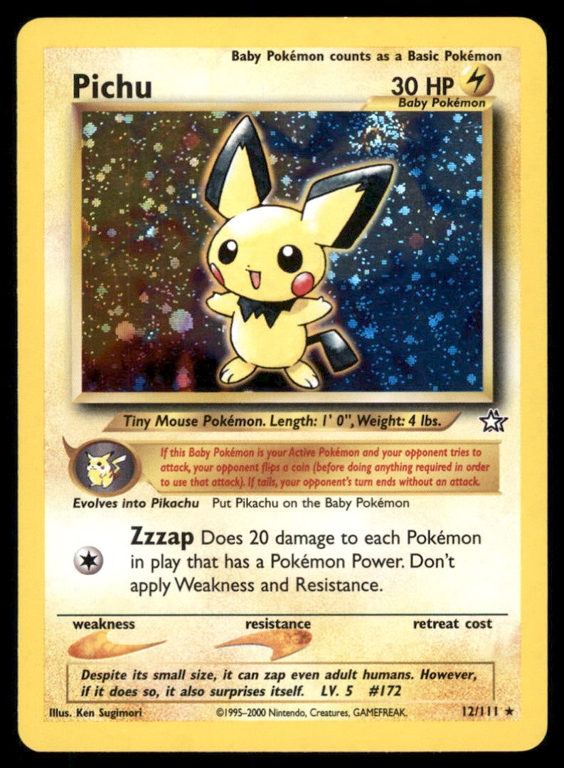 Pichu 12/111 Neo Genesis Pokemon Card Unlimited Holo (1 of 2)