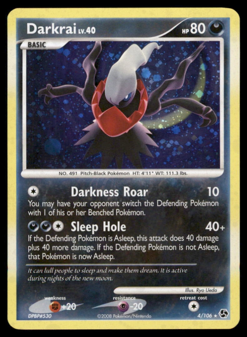 Darkrai 4/106 Holo Great Encounters Pokemon Card: We offer combined shipping on multiple items. Buyers may also arrange their own shipping. LiveShipping is a separate and independent option for shipping that is NOT a part of the auction house or thei