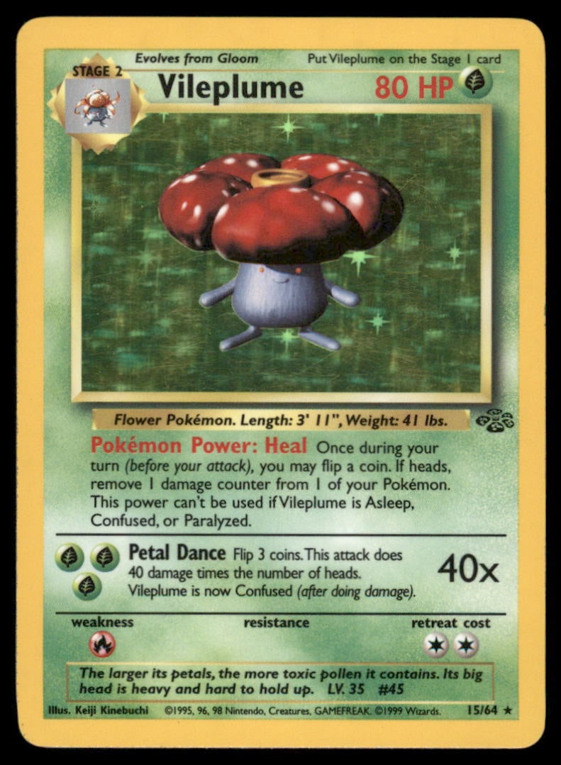 Vileplume 15/64 Jungle Pokemon Card Unlimited Holo: We offer combined shipping on multiple items. Buyers may also arrange their own shipping. LiveShipping is a separate and independent option for shipping that is NOT a part of the auction house or thei