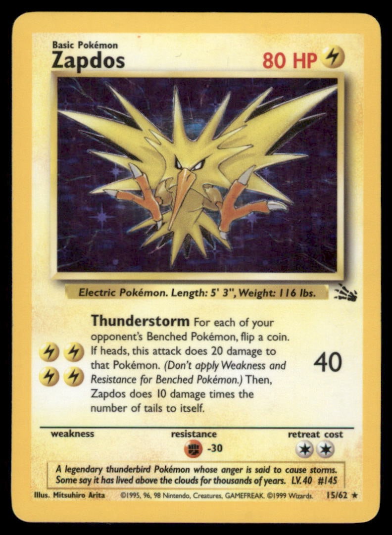 Zapdos 15/62 Fossil Pokemon Card Unlimited Holo: We offer combined shipping on multiple items. Buyers may also arrange their own shipping. LiveShipping is a separate and independent option for shipping that is NOT a part of the auction house or thei