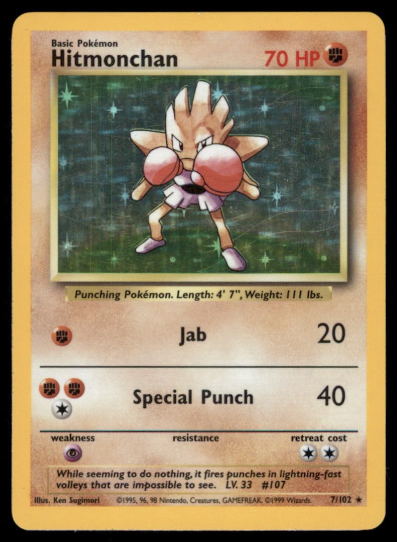 Hitmonchan 7/102 Holo Base Set Unlimited Pokemon Card: We offer combined shipping on multiple items. Buyers may also arrange their own shipping. LiveShipping is a separate and independent option for shipping that is NOT a part of the auction house or thei