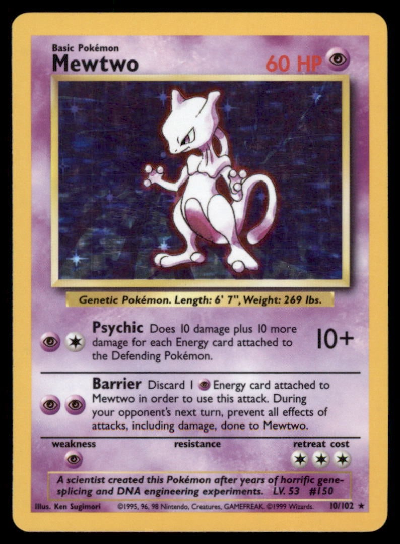 Mewtwo 10/102 Holo Base Set Unlimited Pokemon Card (1 of 2)