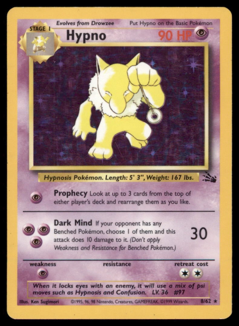 Hypno 8/62 Fossil Pokemon Card Unlimited Holo (1 of 2)