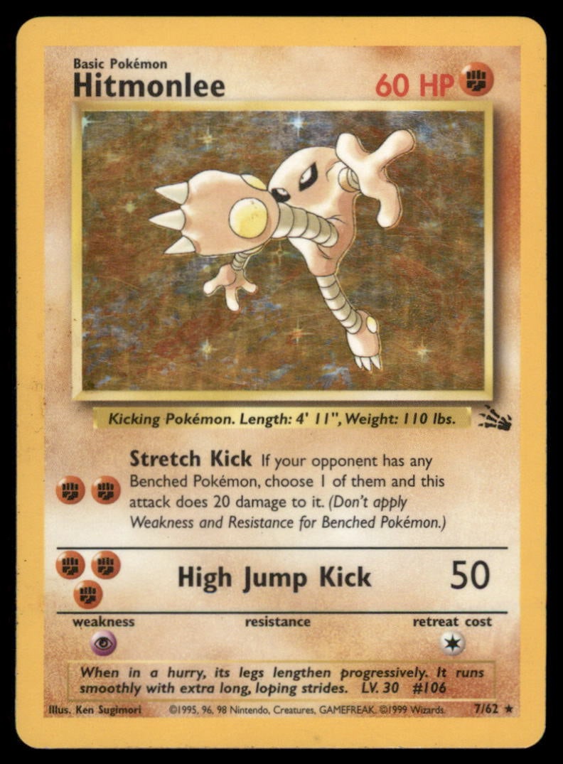Hitmonlee 7/62 Fossil Pokemon Card Unlimited Holo: We offer combined shipping on multiple items. Buyers may also arrange their own shipping. LiveShipping is a separate and independent option for shipping that is NOT a part of the auction house or thei